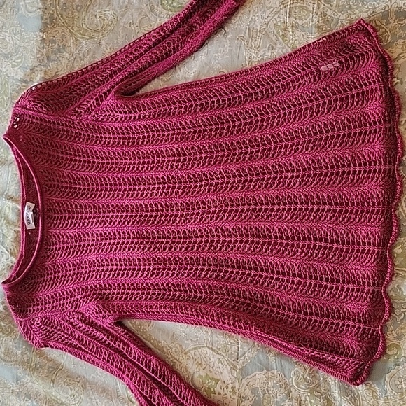 St. John's Bay Sweaters - ST JOHN'S BAY CRANBERRY CROCHET KNIT SWEATER